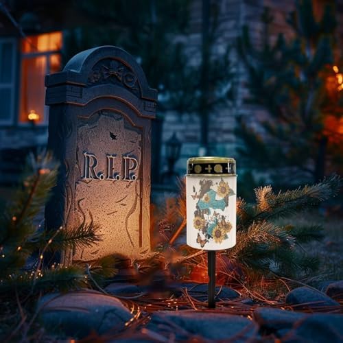 Poceacles Cross Solar Lights Outdoor Waterproof for Grave Decorations Fake LED Flameless Candles Outdoor Solar Lights Solar Lamp for Cemetery Lawn Yard, Sunflower Butterfly Gothic Cross, Pack of 6 - Image 2