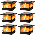 Dynaming 4x4 Solar Post Cap Lights Outdoor with Flickering Flame Light, 6 Pack Black Shell Fence Post Solar Lights Fit 4x4 Vinyl/Wooden Posts, Brightness LED Lighting Decor for Garden Deck Patio by Dynaming