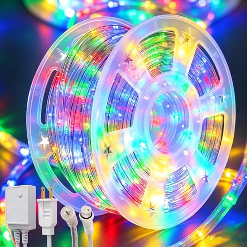 100ft Rope Lights For Outside, Connectable & Flexible Tube Lights with 8 Modes Controller,Waterproof Multicolor LED Rope Lighting for Deck,Garden,Pool,Patio,Bedroom,Indoor & Outdoor Landscape Lighting by CHORLED