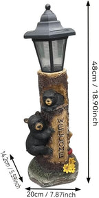 Solar Bear Garden Statue with Welcome Sign, 19" Resin Bear Family in Tree Trunk, Outdoor Solar Light Wildlife Lawn Ornament for Yard, Patio, Porch, Cabin & Front Door Decor - Image 5