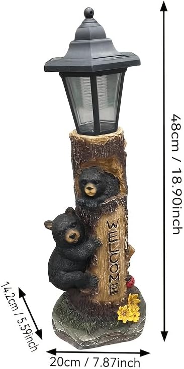 Solar Bear Garden Statue with Welcome Sign, 19" Resin Bear Family in Tree Trunk, Outdoor Solar Light Wildlife Lawn Ornament for Yard, Patio, Porch, Cabin & Front Door Decor - Image 5