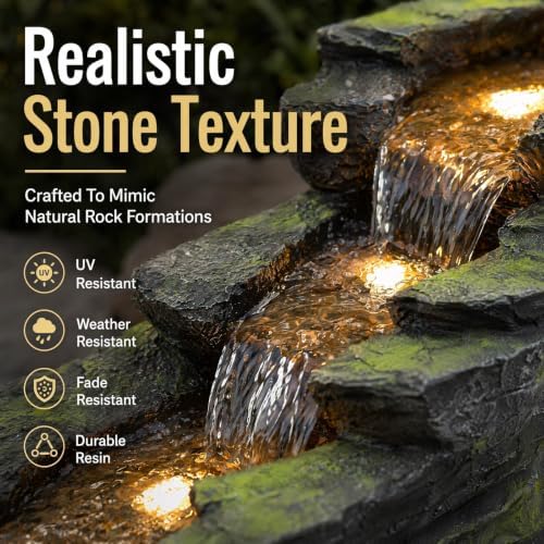 Outdoor Waterfall Fountain, 5-Tier Rock Fountain for Backyard - Image 4