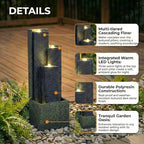 Outdoor Water Fountain with LED Lights, 39.7" Tall Modern 3-Tier Cascading Waterfall Fountain for Patio Garden Yard Porch Backyard, Resin Outdoor Water Feature Decor - Image 4