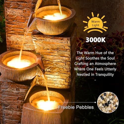 Solar Water Fountain Outdoor Garden 4 Tiers Stone Texture Modern Fountains - Image 6