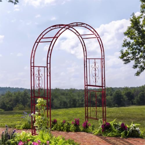 Plow & Hearth Arch Metal Outdoor Garden Arbor, 84 inches Tall, Iron Trellis Lattice for Climbing Plants, Wedding Arch, Outdoor Patio Décor (Red) - Image 2