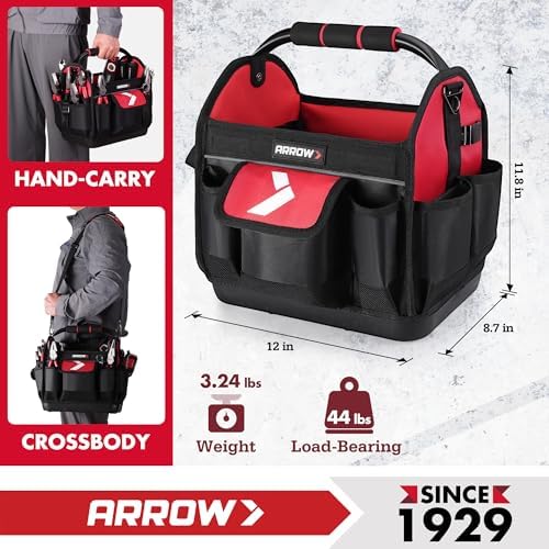 ARROW 12" Tool Tote with Waterproof Hard Base, Electrician Tool Bag - Image 3