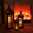 Large Farmhouse Wooden Metal Lantern Set of 3, 27''/22''/15'' H Rustic Decorative Indoor & Outdoor Hanging Candle Lanterns, Wooden Outdoor Lanterns for Patio Front Porch Table, Brown - Image 4