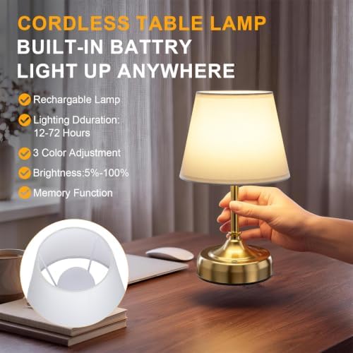 Small Cordless Table Lamp Rechargeable Gold - Image 3