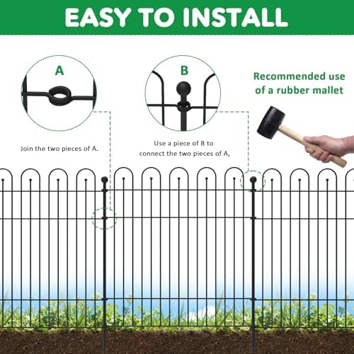 Garden Fence Animal Barrier with Gate, 10 Panels No Dig Dog Fence Outdoor - Image 4