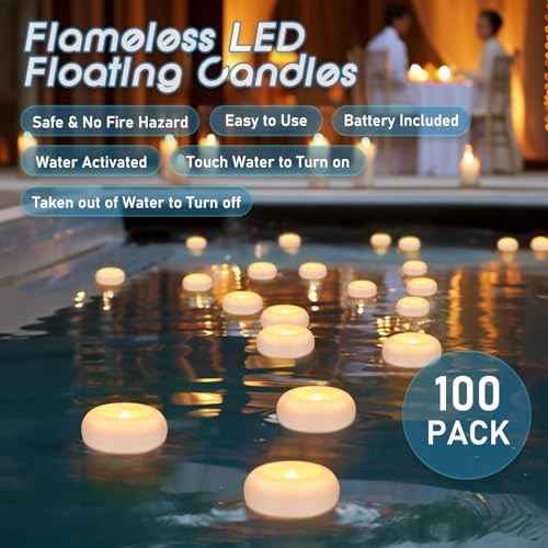 100 Pack 2 Inch Flameless LED Floating Candles, Battery Operated White Tealights with Realistic Flickering Flame, Waterproof for Cylinder Vases, Wedding Centerpieces, Pool, Party & Holiday Decor - Image 5