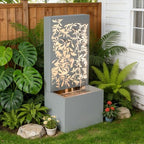 30.7" Outdoor Wall Fountain, Leaf Cutout Waterfall Fountain with LED Lights, Garden Wall Decor for Patio, Light Grey - Image 4