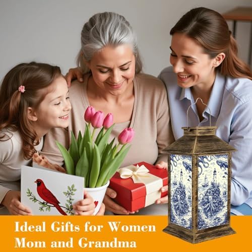 Solar Lantern Outdoor Waterproof Blue Deep Sea Toile Lighthouse Sailing Ships Octopus Whale Seagulls Garden Decor LED Solar Lights Hanging/Tabletop Lamp Gifts for Women Mom for Outside Yard Patio - Image 4