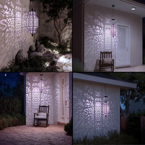 18 Inch High Large Hanging Solar Lights Outdoor Garden Decor, Decorative Waterproof Plastic Moroccan Solar Lantern Lamp, Outside Decorations for Patio Yard Porch Decor, Gardening Gifts for Women Mom - Image 4