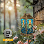 Solar Lantern Outdoor Waterproof Stained Glass Octopus Vibrant Blue Orange Tones Garden Decor LED Hanging Solar Lights Tabletop Lamp Gifts for Women Mom Outside Yard Patio Porch - Image 5