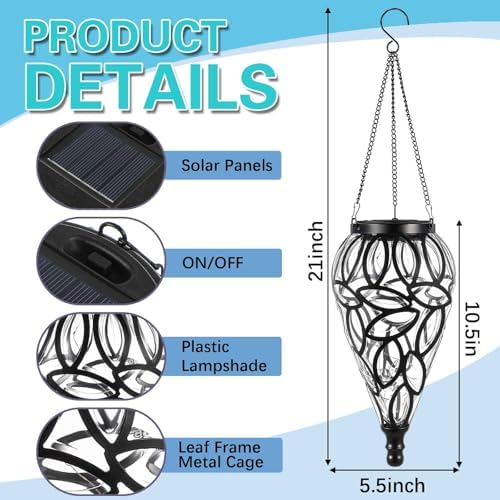 Tujoe 2 Pack Solar Hanging Lanterns Outdoor Lights, Transparent - Image 2