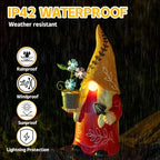 12 Inch Solar Garden Gnome Statue with Planter - Orange Hat Outdoor Gnome Decor with Warm LED, Weatherproof Resin for Yard Patio Lawn - Unique Solar Garden Decor Gifts for Mom Grandma Women - Image 6