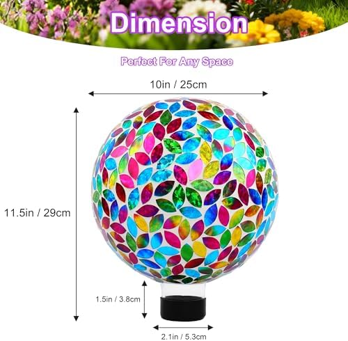 SAVENNA Mosaic Garden Gazing Ball 10 Inch, Glass Decorative Sphere for Indoor & Outdoor Garden, Patio, Home & Yard, Multicolor Petal Pattern - Image 2