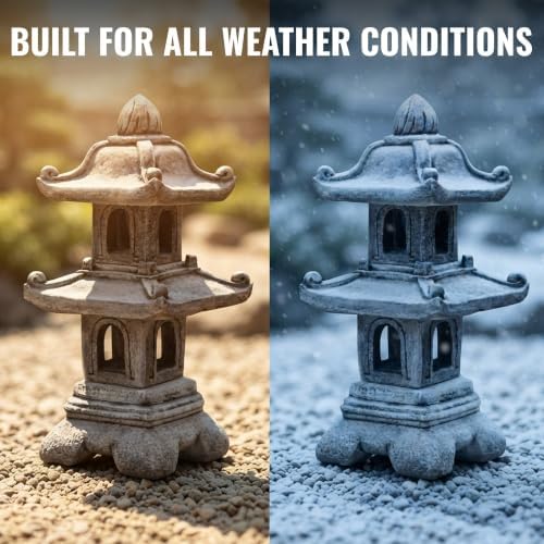 OLOMA Japanese Two Levels Concrete Garden Lantern Cement Pagoda Handcrafted Statue Outdoor Asian Zen Decor Stone Weather Proof Ornament Meditation Space Accent - Image 4
