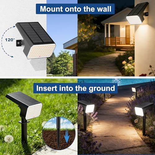 LANSOW Solar Spot Lights Outdoor Waterproof IP65, (8 Pack/90 LED/4 Modes) Solar Landscape Spotlights, 2-in-1 Solar Powered Flood Lights for Yard Garden Pathway Outside Tree, Auto ON/Off(Warm White) - Image 6