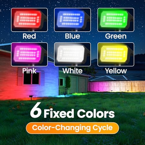 Fabrito Color Changing Solar Spot Lights Outdoor 8 Pack, [6+1 Lighting Modes] Auto On/Off RGB Spotlights, Waterproof Multicolor Landscape Lights for Garden, Tree, Halloween, Christmas - Image 3