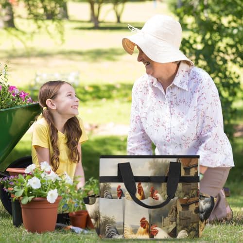Farmhouse Garden Tool Bag Organizer Heavy Duty Chicken Gardening Tote Bag with 10 Pockets for Women Men Gardening Gifts - Image 6