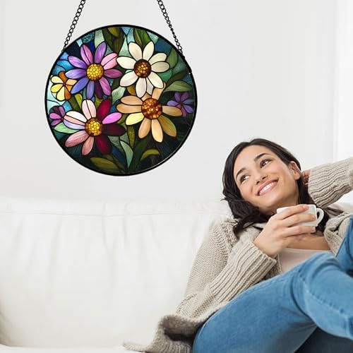 Colorful Garden Flowers Stained Glass Window Hanging Suncatcher Gifts 15" - Image 4