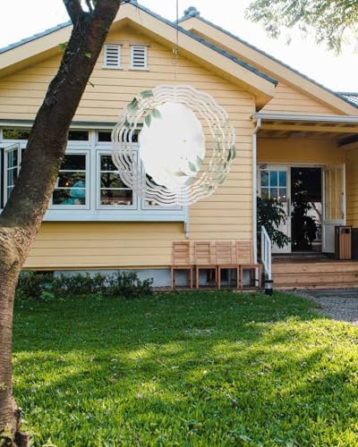 Wind Spinners for Yard Garden, Summer Green Botanical 3D Stainless Steel Round Hanging Spinners Indoor Outdoor Kinetic Yard Art,12 Inch, Watercolor Country Plant - Image 7