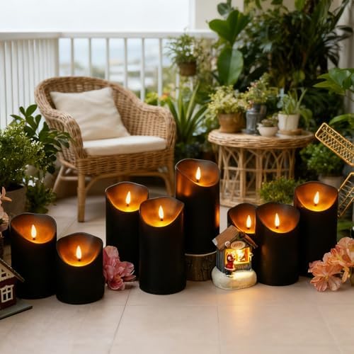 kakoya Flameless LED Candles Battery Operated with Remote and Timer,Flickering Electric Fake Plastic Pillar Candles Set of 24(D3 x H 3" 4" 5") Black - Image 2