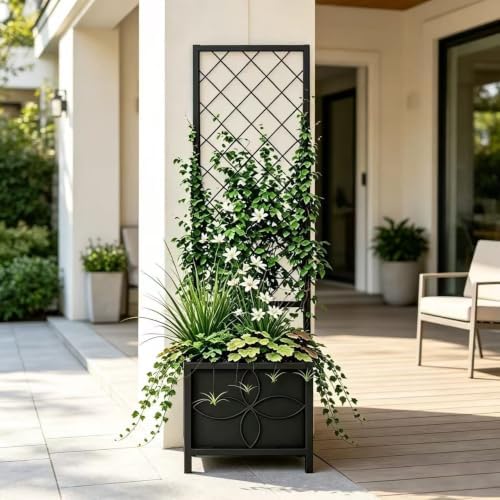Zhongma 15.75 x 15.75 x 55 in Raised Garden Bed with Trellis,Heavy Duty Plant Box for Climbing Plants with Drainage Hole, Metal Lattice Planter Gardon Box with Inner Fabric Liners. - Image 2