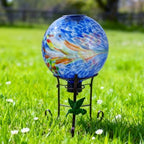 10" Diameter Solar Gazing Ball with Hummingbird Metal Stand (Blue) - Image 5