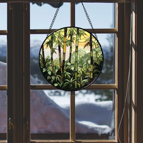 Bamboo Forest Stained Glass Window Hanging Suncatcher Gifts for Women 9.8" - Image 4