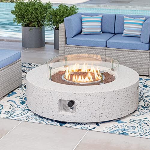 COSIEST Outdoor Propane Fire Pit Coffee Table w Beige 42 inch Round Base Patio Heater, Certified, 50,000 BTU Stainless Steel Burner, Wind Guard, Tank Outside, Free Lava Rocks, Waterproof Cover - Image 2
