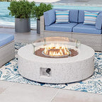 COSIEST Outdoor Propane Fire Pit Coffee Table w Beige 42 inch Round Base Patio Heater, Certified, 50,000 BTU Stainless Steel Burner, Wind Guard, Tank Outside, Free Lava Rocks, Waterproof Cover - Image 2
