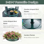GIANTEX 42 inch Bird Bath Solar Lighted, Pedestal Bird Bath with Bird Feeder, Flower Planter Base, Solar Powered Lamp, 3 Ground Stakes, Standing Birdbath for Outside Garden Yard Outdoor (Green) - Image 6