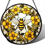 Bee Wreath Stained Glass Window Hanging Suncatcher Gifts for Women 12" by amderven