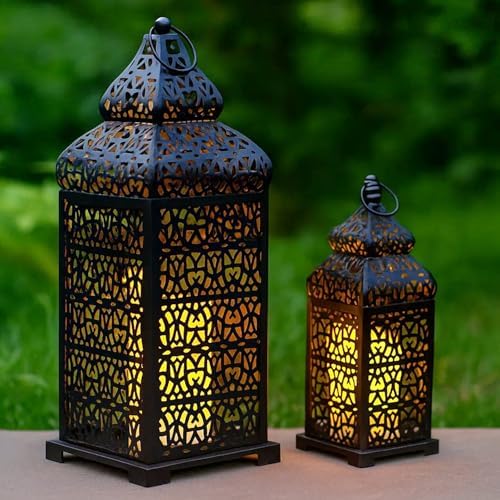 Vela Lanterns Decorative Indoor Moroccan Candle Holders, Black, Set of 2 by VelaCandleLanterns