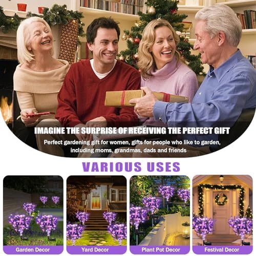 Solar Garden Lights Outdoor, 4 Pack Purple Lavender Solar Butterfly Lights Gardening Gifts for Women,Artificial Flowers Light Purple Halloween Garden Decor for Patio Yard Lawn Christmas - Image 5