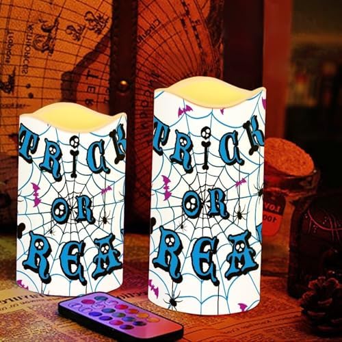 Trick or Treat Battery Operated Candles with Flickering Flame Timer Flameless Fake Pillar Candles Color Changing Led Electric Candles Tea Light for Halloween Party Home Table Kitchen Decor - Image 5