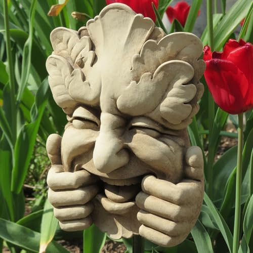 Carruth Studio Too Much Fun, Green Man Plaque for Home and Garden, Handmade in Stone, Whimsical Garden Sculpture - Image 4