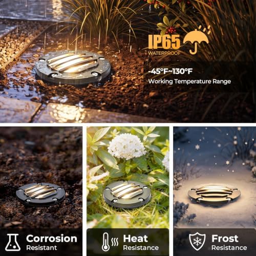 Gardencoin Brass Low Voltage Landscape Well Lights (5" Cover, 5.5" Tall), 12V LED Wired In-Ground Outdoor Up Lighting Fixture Waterproof, Adjustable Beam Direction Base, Without MR16 Bulb (12 Pack) - Image 6