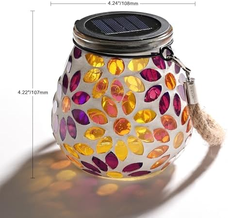 Cooo 2 Pack Mosaic Solar Lantern Outdoor Waterproof IP68 Hanging Projection Light Hidden Lid Pear-Shaped Lantern with Rope Handle Solar Powered Auto On for Patio Garden Fence Table - Image 2