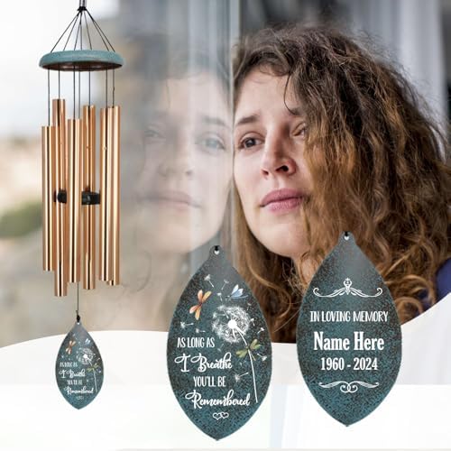 Sympathy Wind Chimes, Personalized Memorial Wind Chimes for Loss of Loved Ones, in Loving Memory of Dad/Mom, Dandelion Memorial Gifts for Funeral 36inch - Image 2