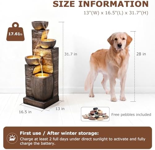 38.2" Tall Solar Powered Water Fountain for Outdoor - Image 2