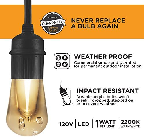Enbrighten Vintage Outdoor String Lights, 48ft, 24 Bulbs, White Light Only - Image 5