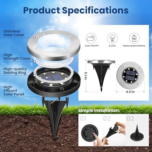 GIGALUMI Solar In-Ground Fence Lights Waterproof 16 Pack Cool White - Image 5