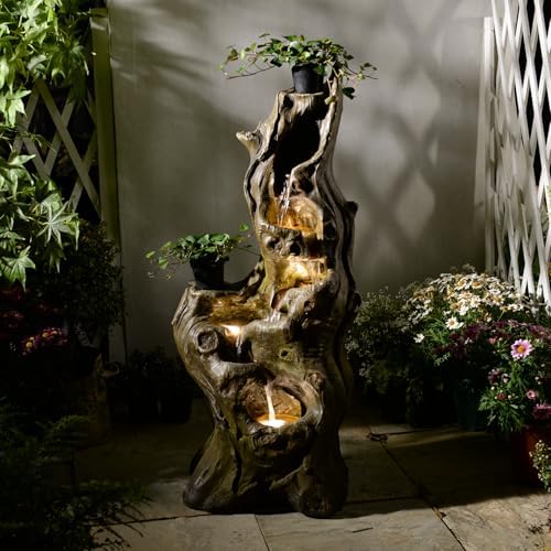 Sunlinua Water Fountain Outdoor, 5-Tier Cascading Realistic Tree Waterfall by Sunlinua