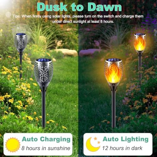 8 Pack Large Size Solar Flame Lights Outdoor with Flickering Flame - Image 4
