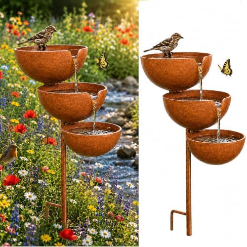 Rain Catcher Bird Bath, 3 Tiered Metal Bird Bath for Outside (Light Copper) by Unknown