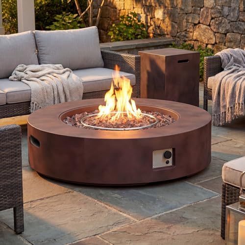 COSIEST 2-Piece Outdoor Propane Firepit Table Set w Tank Table, Certified, 42 inch Dark Fire Table (50,000 BTU) w 16 inches Tank Cover Side Table 20lb for Garden,Pool,Backyard by COSIEST