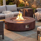 COSIEST 2-Piece Outdoor Propane Firepit Table Set w Tank Table, Certified, 42 inch Dark Fire Table (50,000 BTU) w 16 inches Tank Cover Side Table 20lb for Garden,Pool,Backyard by COSIEST